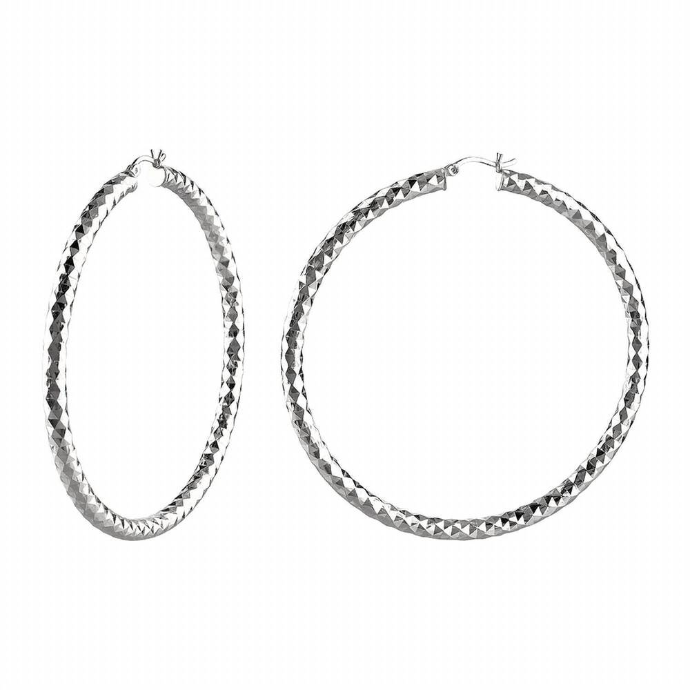 NEW GOLD & HONEY women's diamond cut textured large hoop earrings in silver